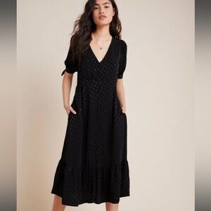 Anthropologie Maeve Eudora Polka Dot Midi Dress | Puff Sleeve Romantic